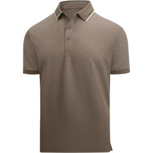 Alex Vando Mens Golf Shirt Moisture Wicking Performance & Polished Style Polo Shirts for Men(Coffee)