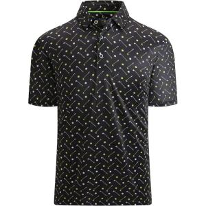 Alex Vando Mens Golf Shirt Moisture Wicking Quick-Dry Print Performance Polo Shirts for Men(Black Golf)
