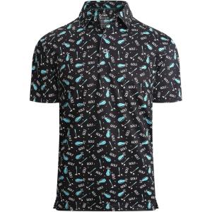 Alex Vando Mens Golf Shirt Moisture Wicking Quick-Dry Print Performance Polo Shirts for Men(Black Golf Club Bag)