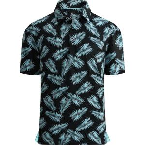 Alex Vando Mens Golf Shirt Moisture Wicking Quick-Dry Print Performance Polo Shirts for Men(Black Palm Leaves)
