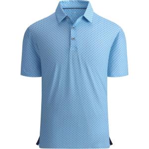 Alex Vando Mens Golf Shirt Moisture Wicking Quick-Dry Print Performance Polo Shirts for Men(Blue Dots)