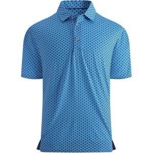 Alex Vando Mens Golf Shirt Moisture Wicking Quick-Dry Print Performance Polo Shirts for Men(Blue Navy Square)
