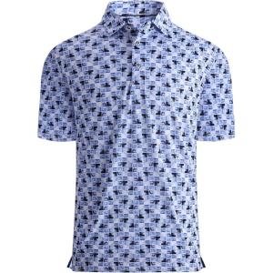Alex Vando Mens Golf Shirt Moisture Wicking Quick-Dry Print Performance Polo Shirts for Men(Dark Blue Square)