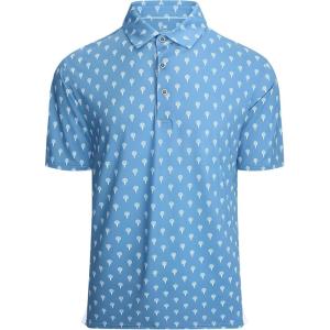 Alex Vando Mens Golf Shirt Moisture Wicking Quick-Dry Print Performance Polo Shirts for Men(Dusty Blue Ball)