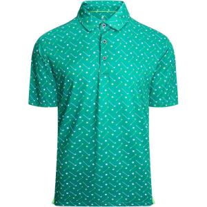 Alex Vando Mens Golf Shirt Moisture Wicking Quick-Dry Print Performance Polo Shirts for Men(Green Golf)