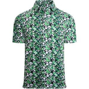 Alex Vando Mens Golf Shirt Moisture Wicking Quick-Dry Print Performance Polo Shirts for Men(Green Golf Club & Ball)