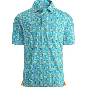 Alex Vando Mens Golf Shirt Moisture Wicking Quick-Dry Print Performance Polo Shirts for Men(Green Impression)