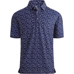 Alex Vando Mens Golf Shirt Moisture Wicking Quick-Dry Print Performance Polo Shirts for Men(Navy Golf Element)