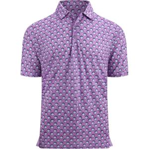 Alex Vando Mens Golf Shirt Moisture Wicking Quick-Dry Print Performance Polo Shirts for Men(Purple Golf Ball)