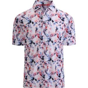Alex Vando Mens Golf Shirt Moisture Wicking Quick-Dry Print Performance Polo Shirts for Men(Red Navy Leaf)