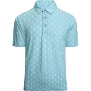 Alex Vando Mens Golf Shirt Moisture Wicking Quick-Dry Print Performance Polo Shirts for Men(Teal Sweep Men)