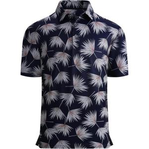 Alex Vando Mens Golf Shirt Moisture Wicking Quick-Dry Print Performance Polo Shirts for Men(White Palm Leaves)