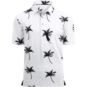 Alex Vando Mens Golf Shirt Moisture Wicking Quick-Dry Print Performance Polo Shirts for Men(White Palm Tree)