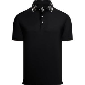 Alex Vando Mens Golf Shirts Moisture Wicking Quick-Dry Short Sleeve Fashion Designed Polo Shirts for Men(Black)