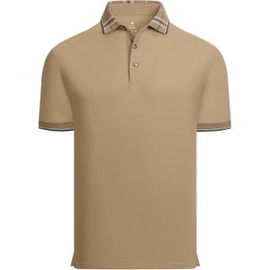 Alex Vando Mens Golf Shirts Moisture Wicking Quick-Dry Short Sleeve Fashion Designed Polo Shirts for Men(Khaki)