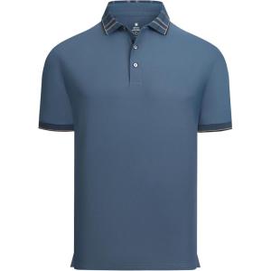 Alex Vando Mens Golf Shirts Moisture Wicking Quick-Dry Short Sleeve Fashion Designed Polo Shirts for Men(Navy)