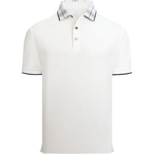 Alex Vando Mens Golf Shirts Moisture Wicking Quick-Dry Short Sleeve Fashion Designed Polo Shirts for Men(White)