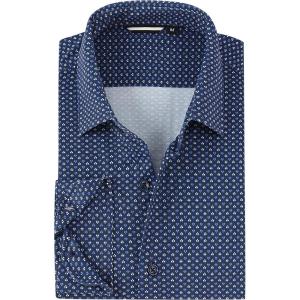 Alex Vando Mens Print Button Down Shirts Breathable Long Sleeve Regular Fit Knit Dress Shirts for Men(Navy Flower)