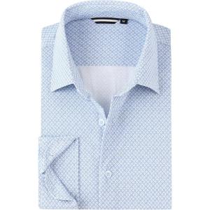 Alex Vando Mens Print Button Down Shirts Breathable Long Sleeve Regular Fit Knit Dress Shirts for Men(White Clover)
