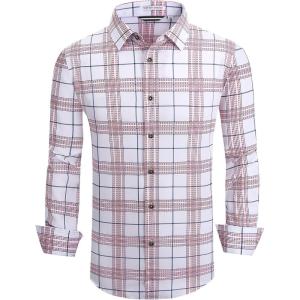 Alex Vando Mens Print Plaid Button Down Shirts Wrinkle Free 4-Way Stretch Casual Dress Shirt for Men(31 White/Red)