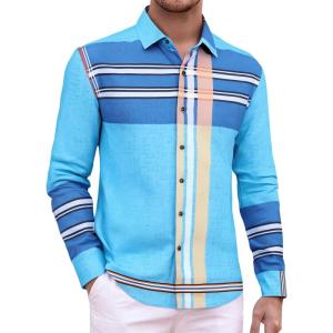 Alex Vando Mens Print Plaid Button Down Shirts Wrinkle Free 4-Way Stretch Casual Dress Shirt for Men(Blue/Royal)