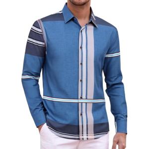 Alex Vando Mens Print Plaid Button Down Shirts Wrinkle Free 4-Way Stretch Casual Dress Shirt for Men(Royal/Black)