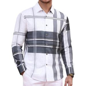 Alex Vando Mens Print Plaid Button Down Shirts Wrinkle Free 4-Way Stretch Casual Dress Shirt for Men(White/Black)