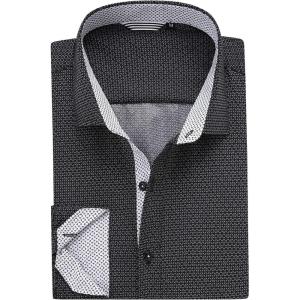 Alex Vando Mens Printed Dress Shirts Long Sleeve Regular Fit Button Down Shirt(Black 1767)
