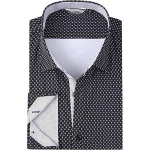 Alex Vando Mens Printed Dress Shirts Long Sleeve Regular Fit Button Down Shirt(Black Twins 36)