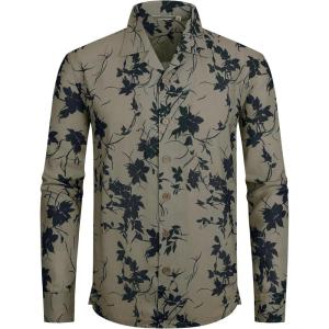 Alex Vando Mens Printed Dress Shirts Long Sleeve Regular Fit Button Down Shirt(Ls Khaki Leaf)