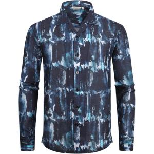 Alex Vando Mens Printed Dress Shirts Long Sleeve Regular Fit Button Down Shirt(Ls Navy Tiedye)
