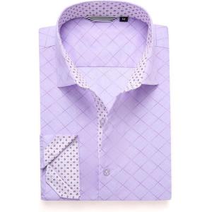 Alex Vando Mens Printed Dress Shirts Long Sleeve Regular Fit Button Down Shirt(Purple 7686)