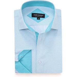 Alex Vando Mens Printed Dress Shirts Long Sleeve Regular Fit Button Down Shirt(Turquoise1670)