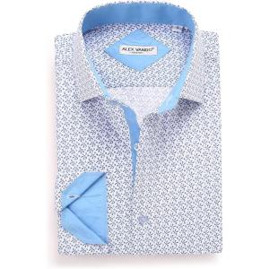 Alex Vando Mens Printed Dress Shirts Long Sleeve Regular Fit Button Down Shirt(White6495)