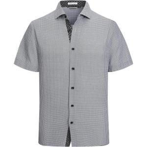 Alex Vando Mens Printed Dress Shirts Short Sleeve Easy Care Regular Fit Button Down Shirt(Black Square 4482)