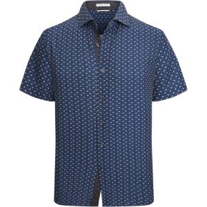 Alex Vando Mens Printed Dress Shirts Short Sleeve Easy Care Regular Fit Button Down Shirt(Black Tree 402)