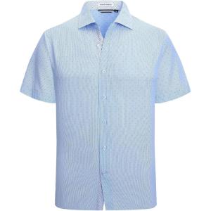 Alex Vando Mens Printed Dress Shirts Short Sleeve Easy Care Regular Fit Button Down Shirt(Blue Pinstripe 6974)