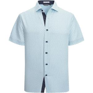 Alex Vando Mens Printed Dress Shirts Short Sleeve Easy Care Regular Fit Button Down Shirt(Blue Stripe 863)