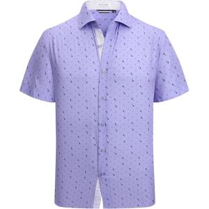 Alex Vando Mens Printed Dress Shirts Short Sleeve Easy Care Regular Fit Button Down Shirt(Purple Pipe 6370)