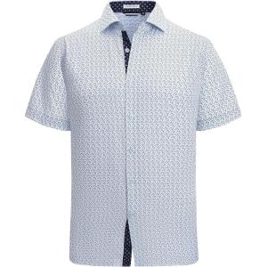Alex Vando Mens Printed Dress Shirts Short Sleeve Easy Care Regular Fit Button Down Shirt(White Palm 6495)