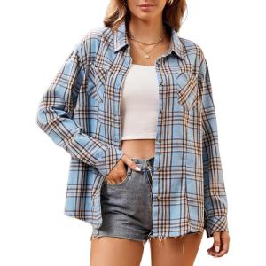 Alex Vando Womens Flannel Shirt Regular Long Sleeve Button Down Flannel Shirts for Women(Blue 01)