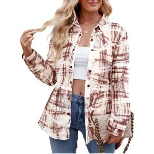 Alex Vando Womens Flannel Shirt Regular Long Sleeve Button Down Flannel Shirts for Women(Distressed Beige/Brown)