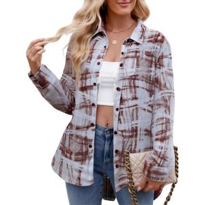 Alex Vando Womens Flannel Shirt Regular Long Sleeve Button Down Flannel Shirts for Women(Distressed Purple/Brown)