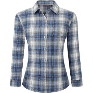 Alex Vando Womens Flannel Shirt Regular Long Sleeve Button Down Flannel Shirts for Women(Rhinestone Blue/Grey)