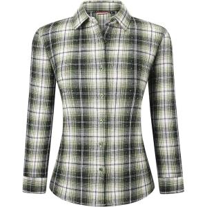 Alex Vando Womens Flannel Shirt Regular Long Sleeve Button Down Flannel Shirts for Women(Rhinestone Green/Black)