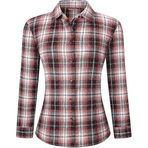 Alex Vando Womens Flannel Shirt Regular Long Sleeve Button Down Flannel Shirts for Women(Rhinestone Wine/Black)
