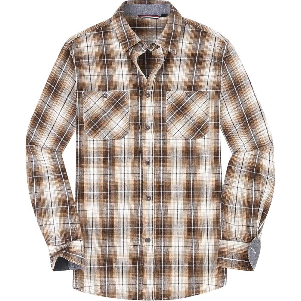 imageAlex Vando Mens Button Down Shirts Flannel Shirt Long SleeveCoffeeWhite N28