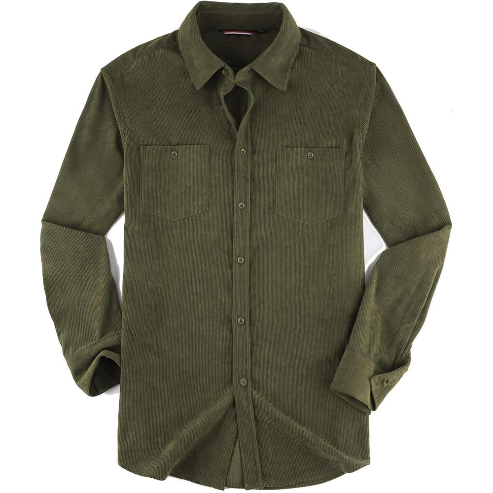 imageAlex Vando Mens Button Down Shirts Flannel Shirt Long SleeveCorduroy Army