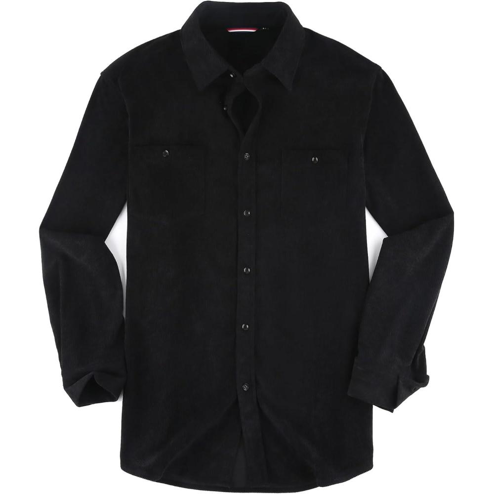 imageAlex Vando Mens Button Down Shirts Flannel Shirt Long SleeveCorduroy Black 02