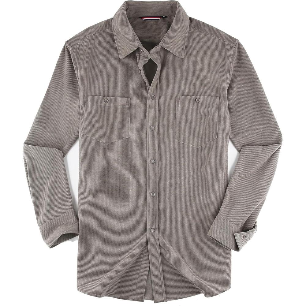 imageAlex Vando Mens Button Down Shirts Flannel Shirt Long SleeveCorduroy Grey